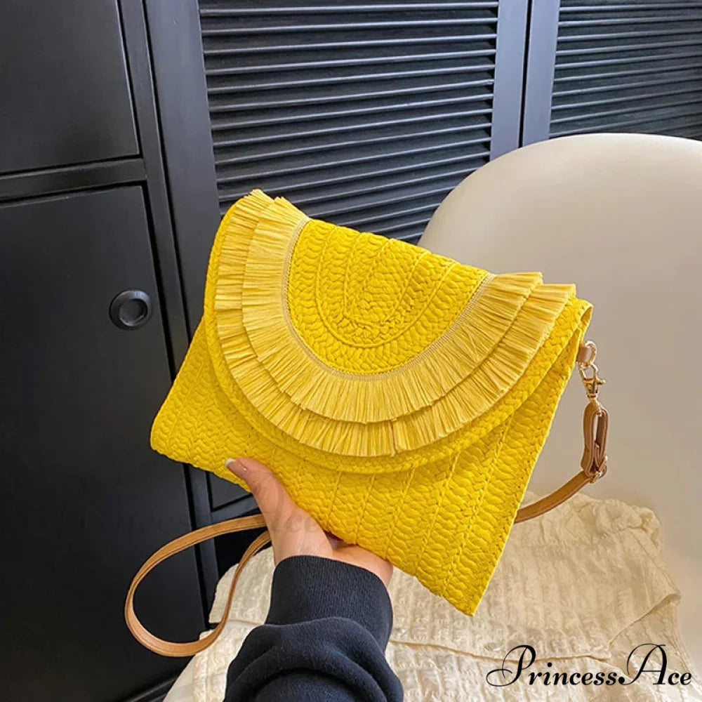 Maize Sheath Interlace Straw Pouch Wristlet yellow2 wristlet-250126