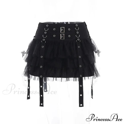 Mall Goth Black Pleated Mini with Chain Women’s High Waisted Tennis Fairy Grunge Aesthetic E Girl Skirt Black / S