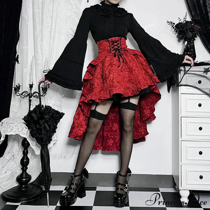Mall Goth High Waist Swallowtail Women’s SteamVintage Lace Up Asymmetrical High Low Skirt