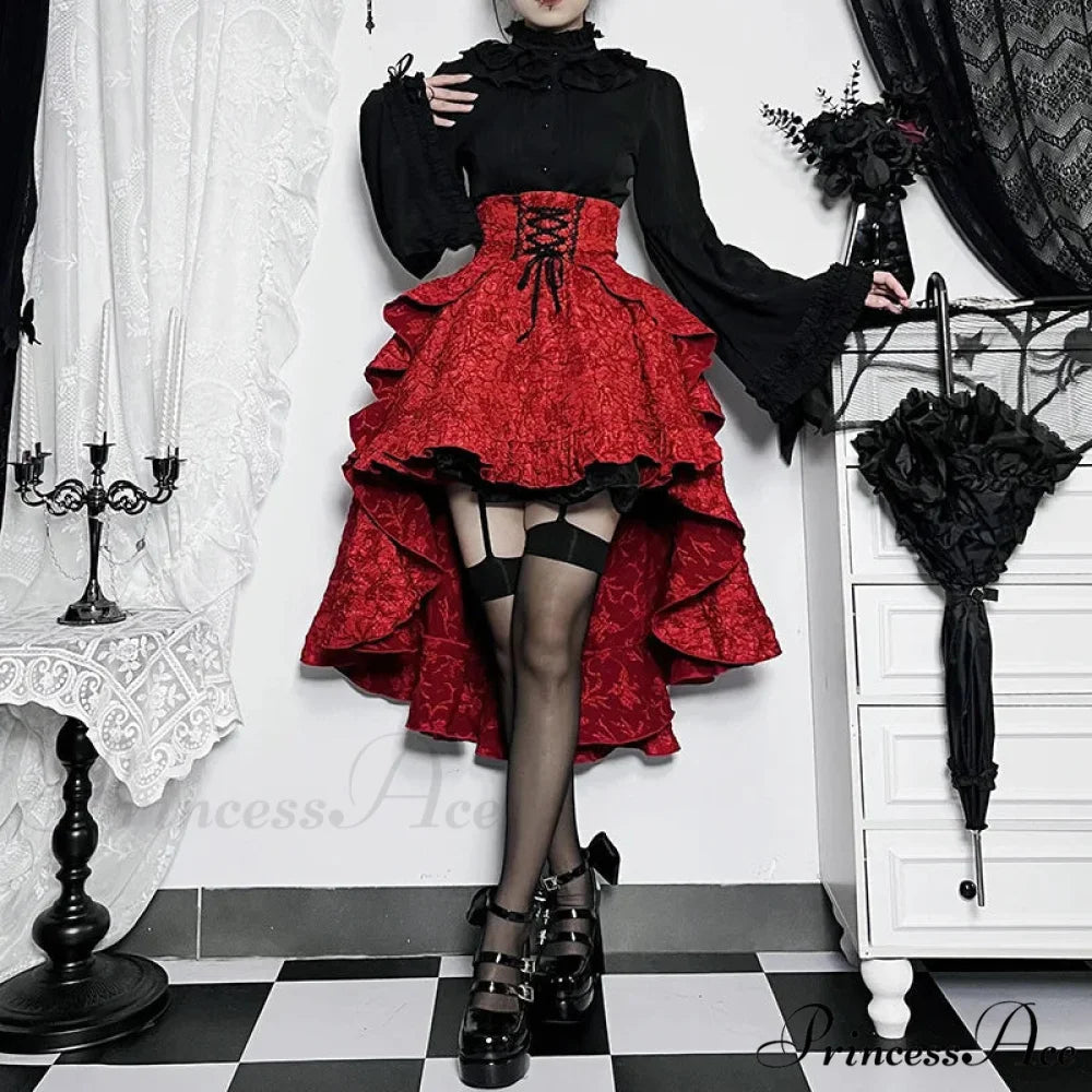 Mall Goth High Waist Swallowtail Women’s SteamVintage Lace Up Asymmetrical High Low Skirt