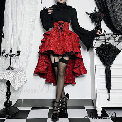 Mall Goth High Waist Swallowtail Women’s SteamVintage Lace Up Asymmetrical High Low Skirt