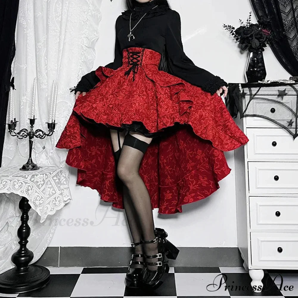 Mall Goth High Waist Swallowtail Women’s SteamVintage Lace Up Asymmetrical High Low Skirt