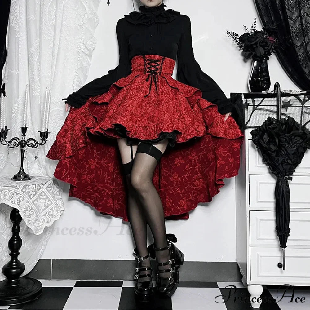 Mall Goth High Waist Swallowtail Women’s SteamVintage Lace Up Asymmetrical High Low Skirt