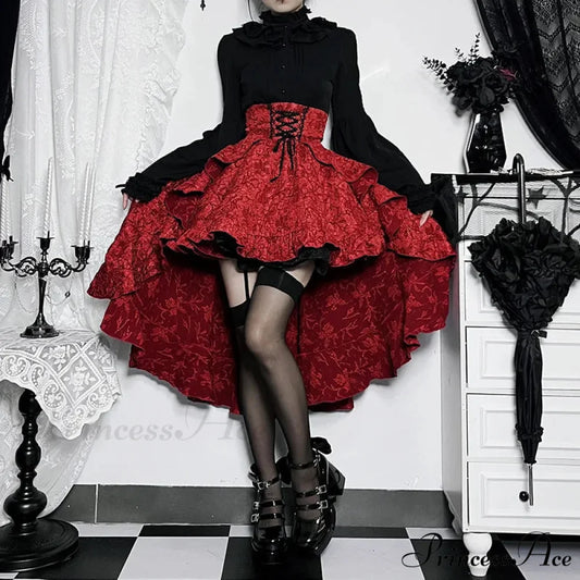Mall Goth High Waist Swallowtail Women’s SteamVintage Lace Up Asymmetrical High Low Skirt
