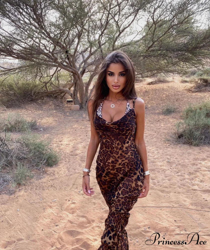 MARIA LEOPARD Stylish MAXI DRESS Print / M