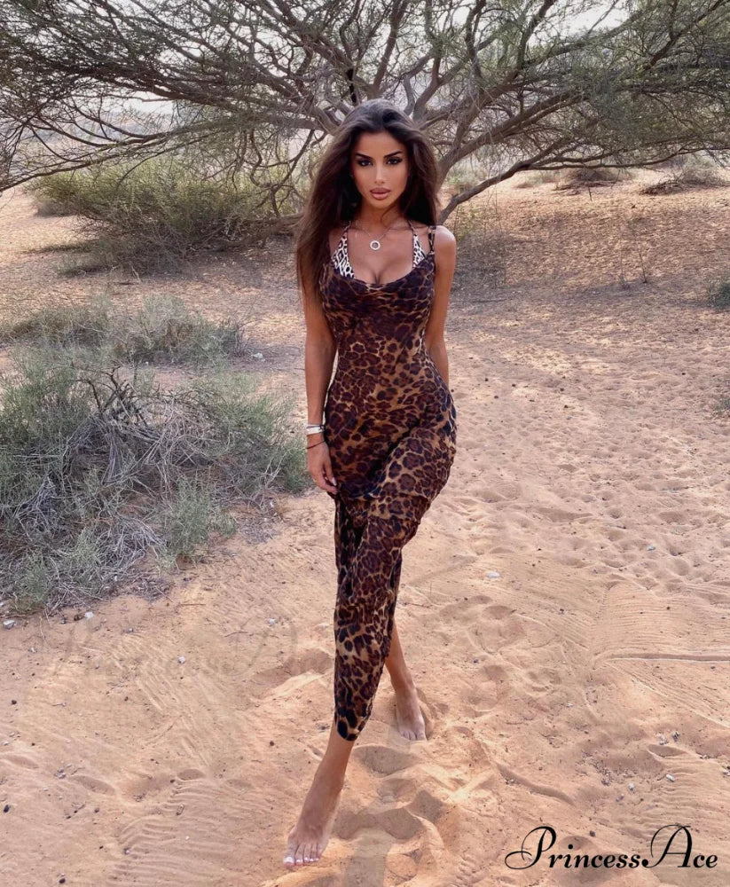MARIA LEOPARD Stylish MAXI DRESS Print / XL