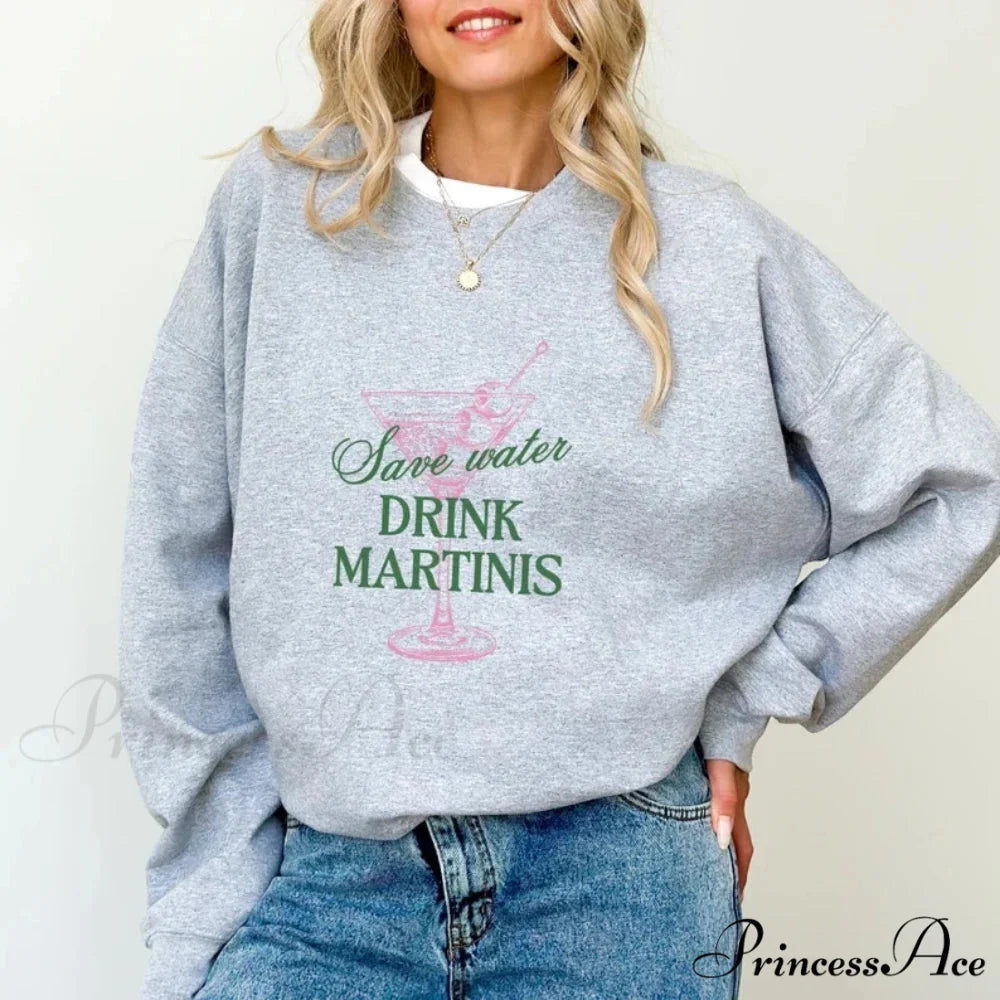 Martini Save Water Dirty Cocktail Funny Tini Time Christmas Hoodie Light Grey / S Christmas Hoodies-L