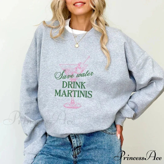 Martini Save Water Dirty Cocktail Funny Tini Time Christmas Hoodie Light Grey / S Christmas Hoodies-L