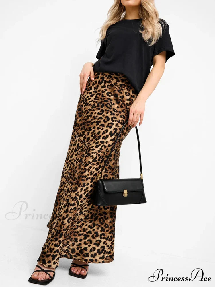 MASHA Elegant MAXI SKIRT Dark Leopard / S