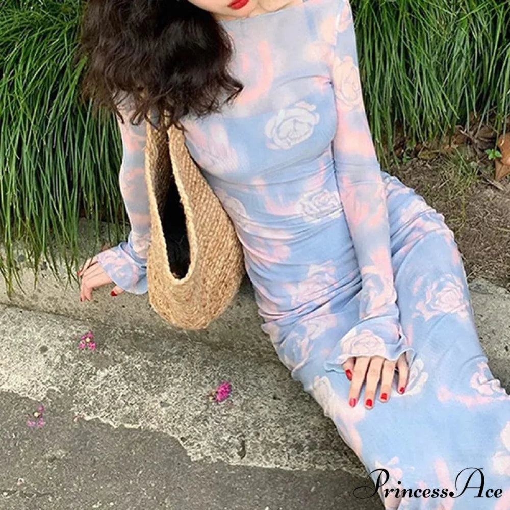 Maxi Autumn Fashion Print Long Casual Elegant Club Party Bodycon Dress