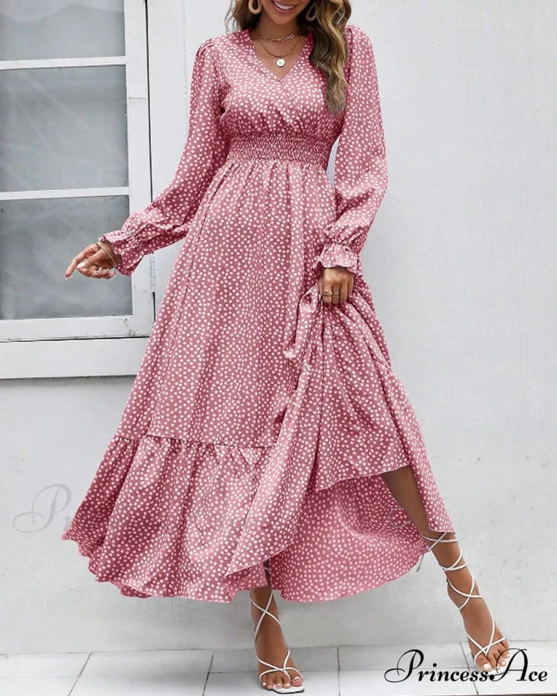 Maxi dress with polka dot print Pink / S