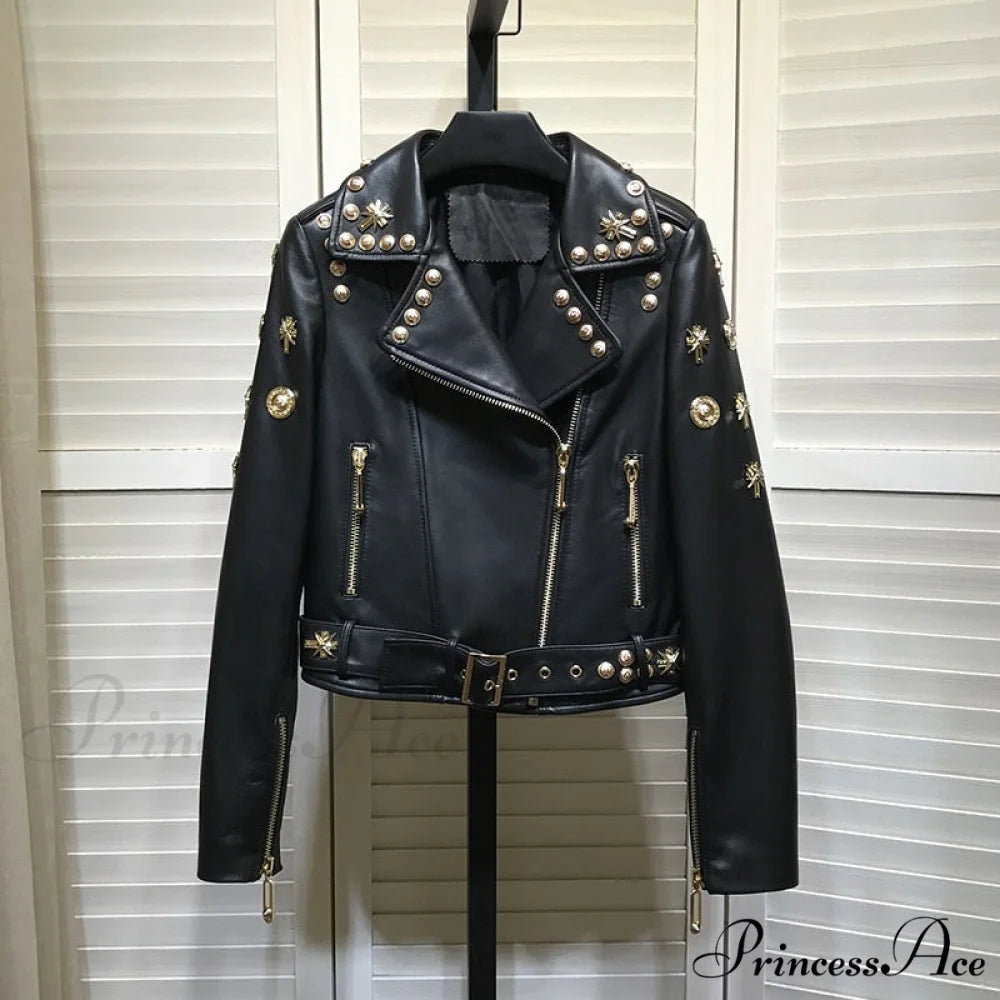 MAYA Elegant LEATHER JACKET Black / M