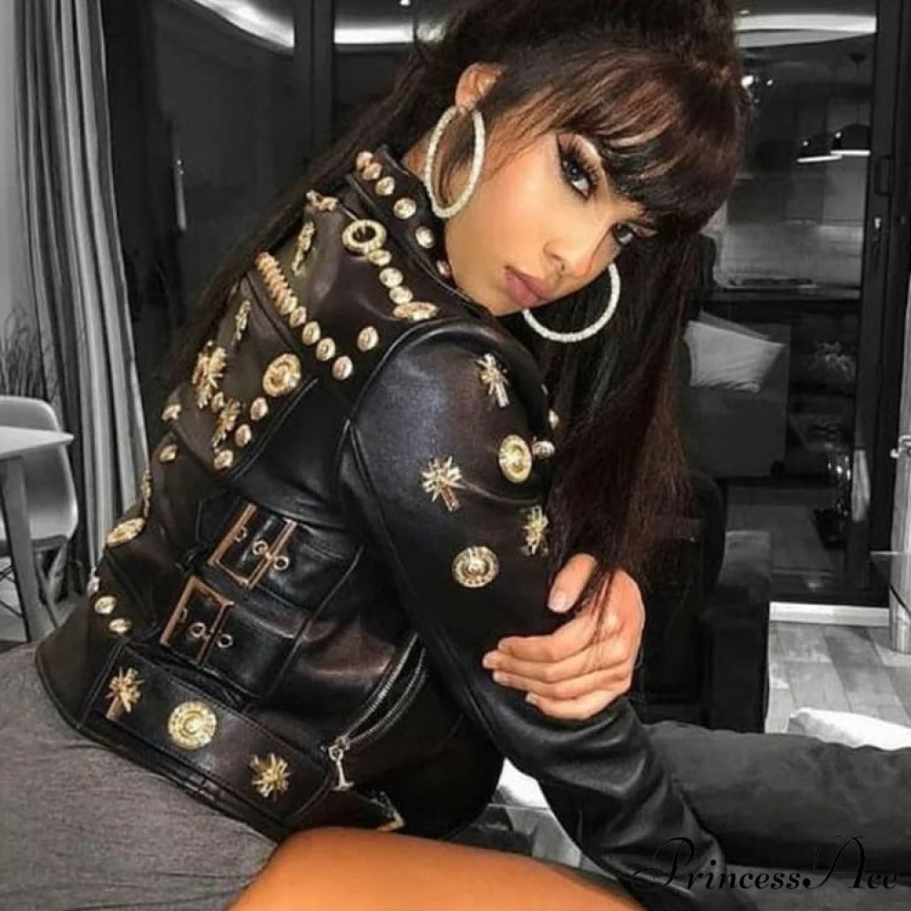 MAYA Elegant LEATHER JACKET Black / S