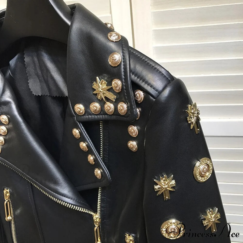 MAYA Elegant LEATHER JACKET Black / XL