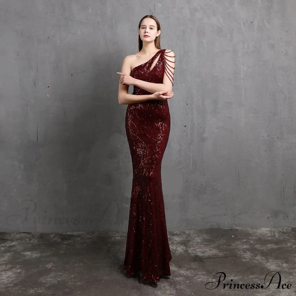 Mayven One Stylish Shoulder Formal Dress BURGUNDY / XS