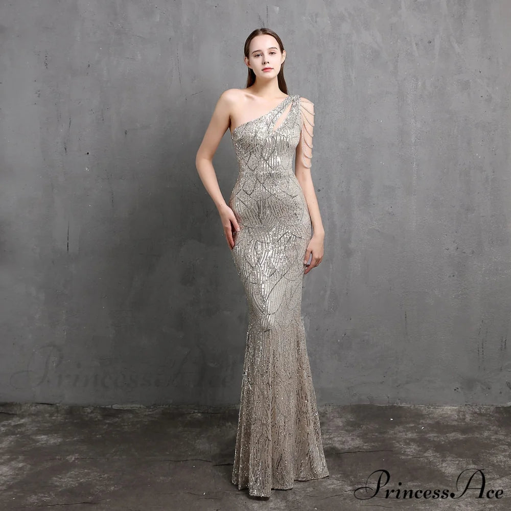 Mayven One Stylish Shoulder Formal Dress SILVER / XS