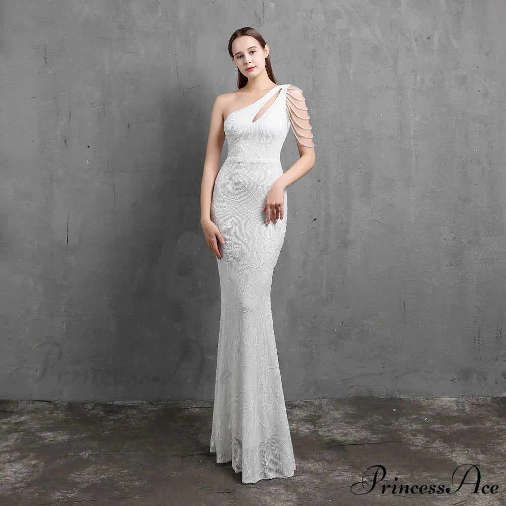 Mayven One Stylish Shoulder Formal Dress WHITE / XS