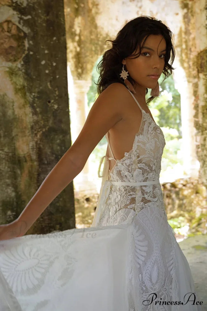Meadow Backless Boho Trendy Lace A-line Wedding Dress