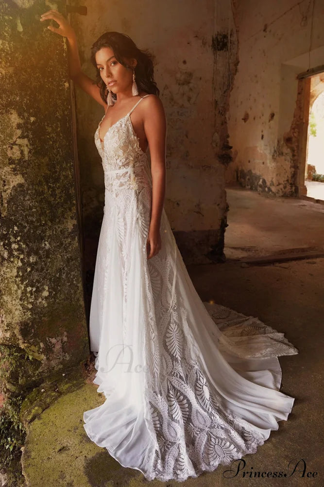 Meadow Backless Boho Trendy Lace A-line Wedding Dress