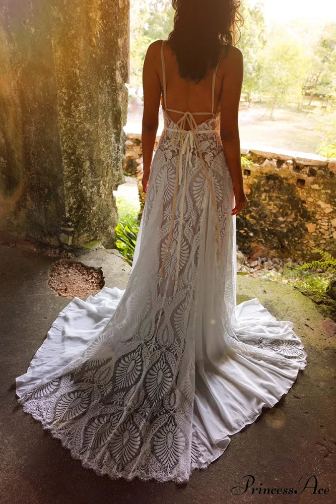 Meadow Backless Boho Trendy Lace A-line Wedding Dress