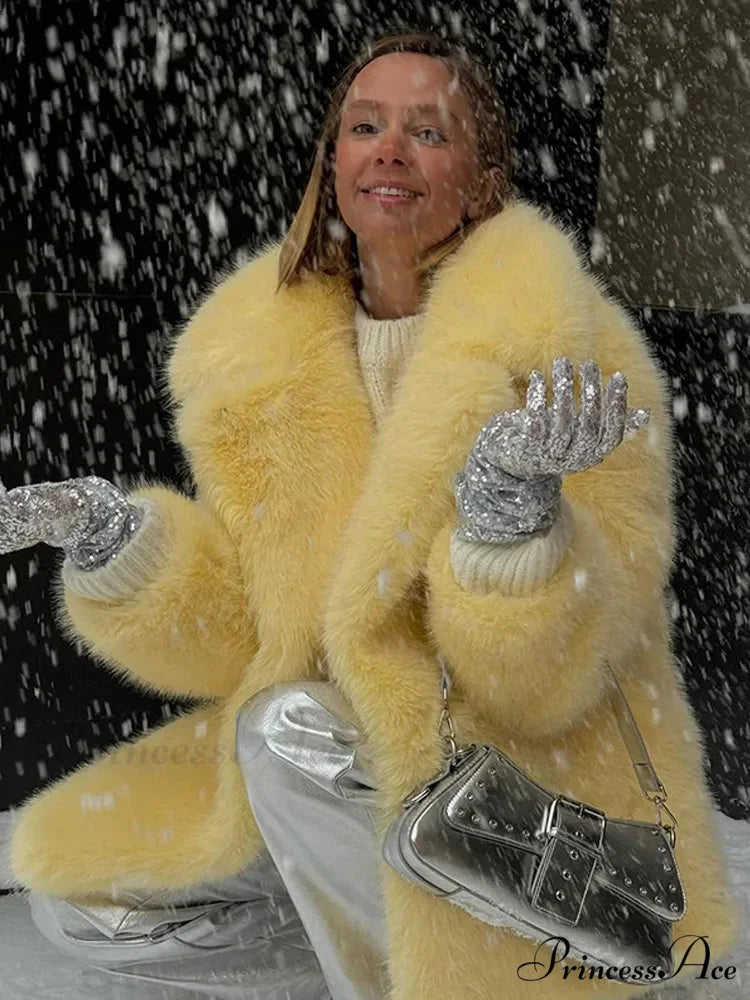 Medium-Length Synthetic Fur Plush Replica Jacket coats-241228