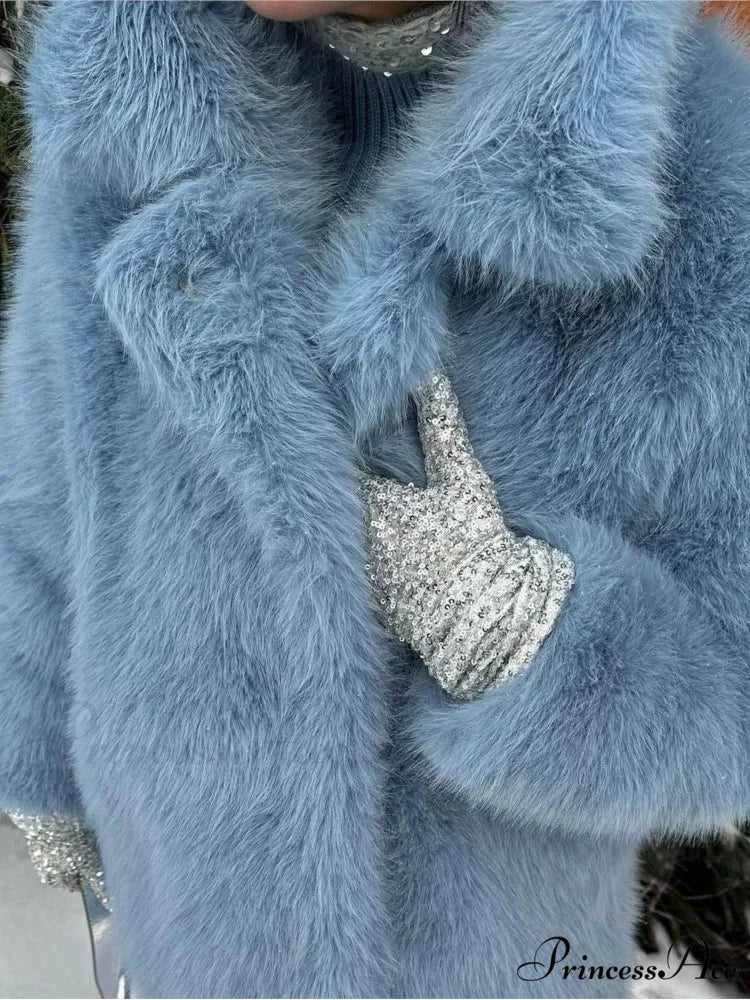 Medium-Length Synthetic Fur Plush Replica Jacket coats-241228