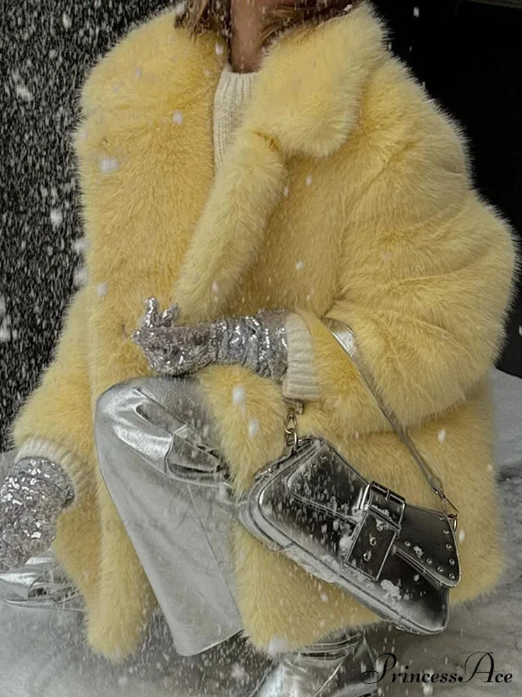 Medium-Length Synthetic Fur Plush Replica Jacket coats-241228