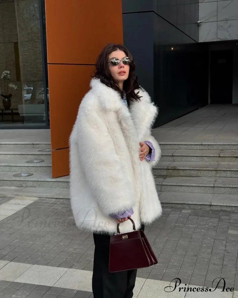 Medium-Length Synthetic Fur Plush Replica Jacket White / S coats-241228