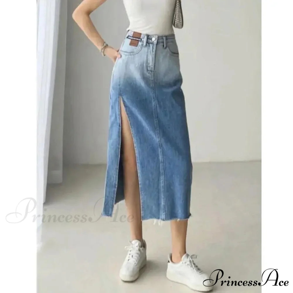 Medium Slit Jeans Skirt Blue / S skirts-250223