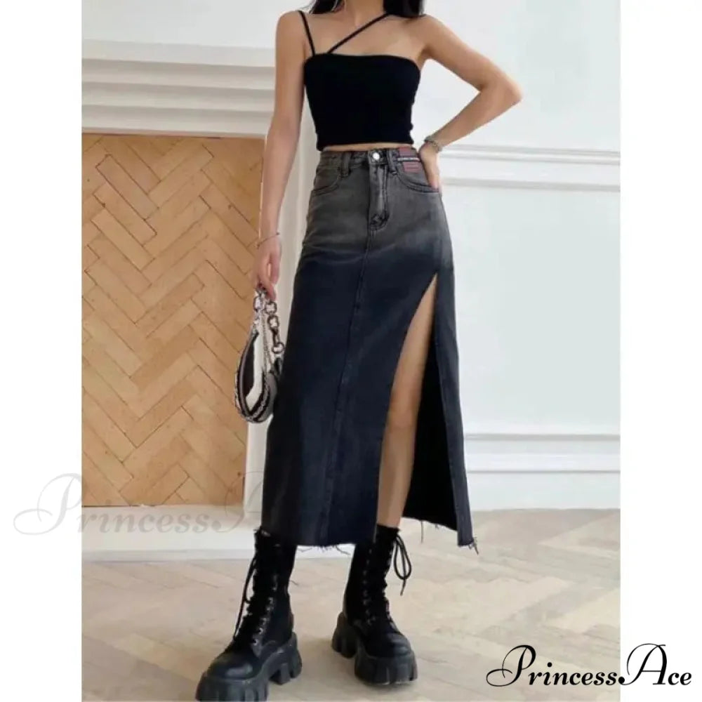 Medium Slit Jeans Skirt dark grey / S skirts-250223