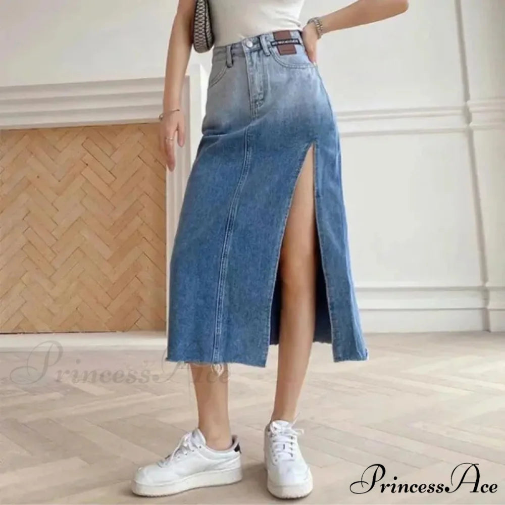 Medium Slit Jeans Skirt skirts-250223