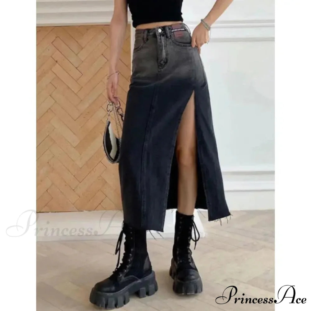 Medium Slit Jeans Skirt skirts-250223