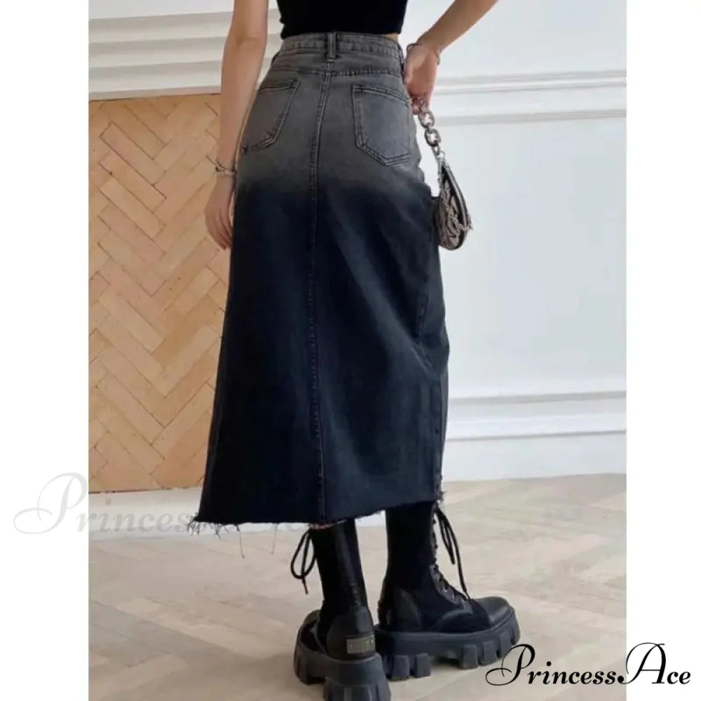 Medium Slit Jeans Skirt skirts-250223