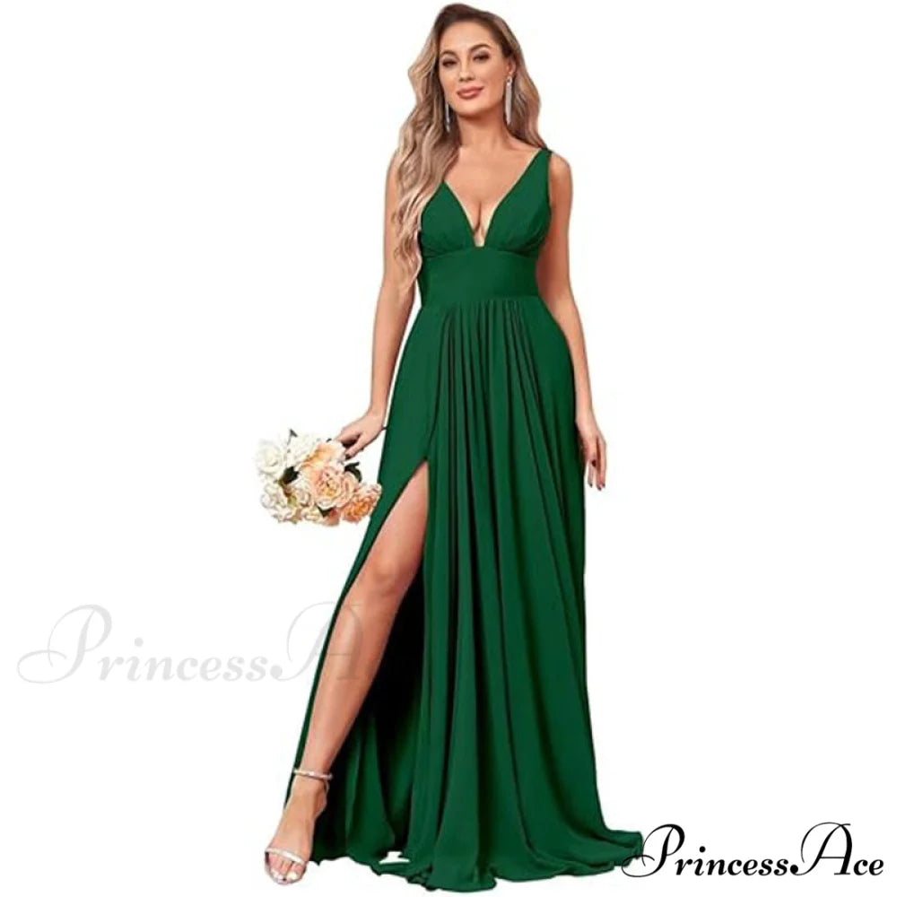 Melany Formal Stylish High Slit Dress Green / 2