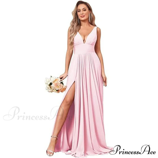 Melany Formal Stylish High Slit Dress Pink / 2