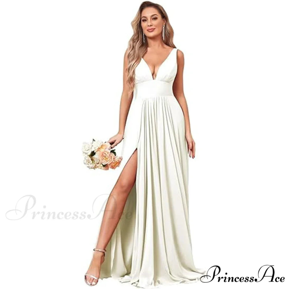 Melany Formal Stylish High Slit Dress White / 2