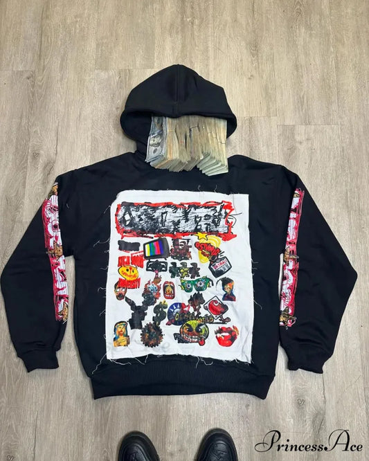 Mended Pullover Sweatshirt Hoodie black 1 / S hoodies-241228