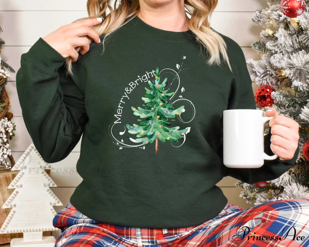 Merry Bright Light Tree Girl Christmas Hoodie Green / S Christmas Hoodies-L
