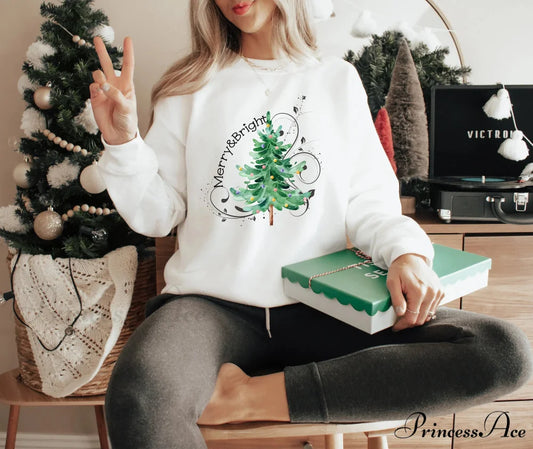 Merry Bright Light Tree Girl Christmas Hoodie WHITE / S Christmas Hoodies-L