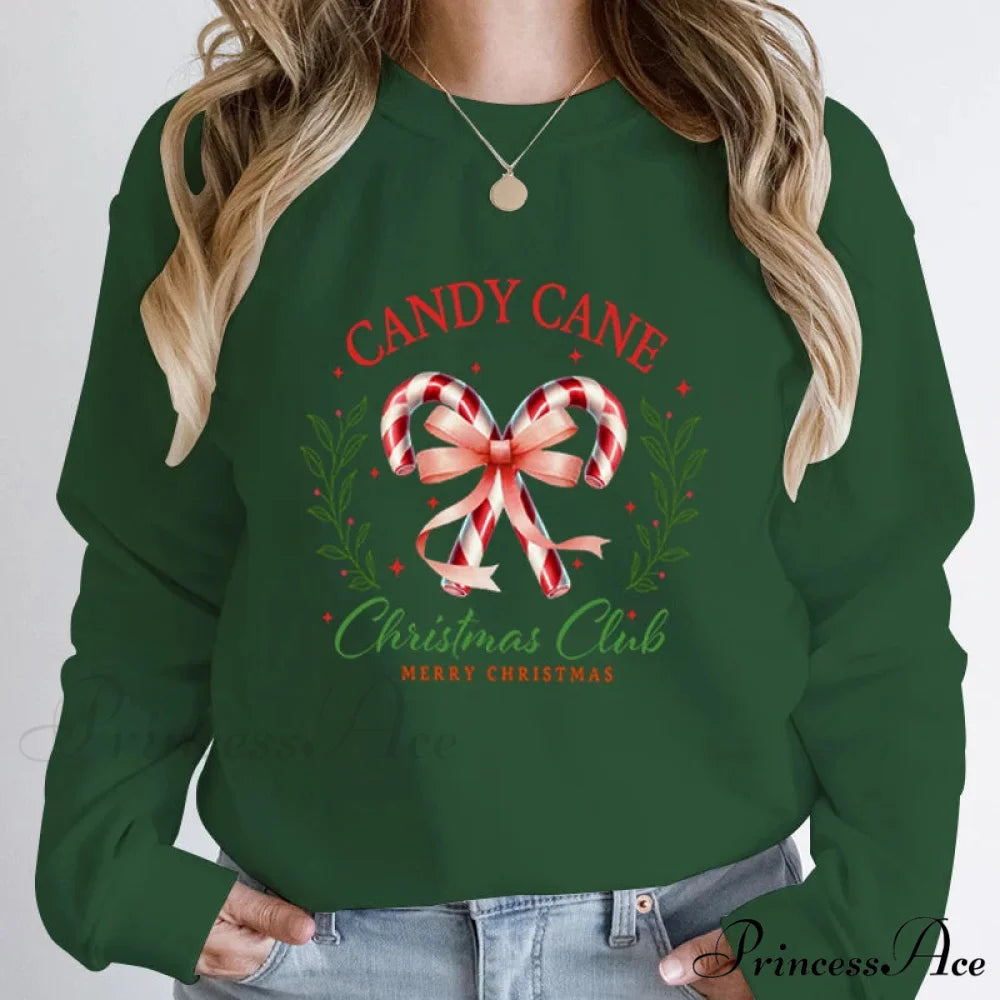Merry Candy Cane Christmas Club Round Neck Christmas Hoodie army green / S Christmas Hoodies-L