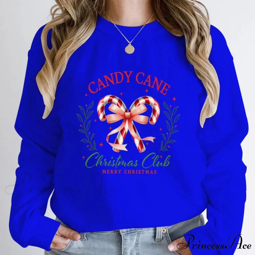 Merry Candy Cane Christmas Club Round Neck Christmas Hoodie Blue / S Christmas Hoodies-L