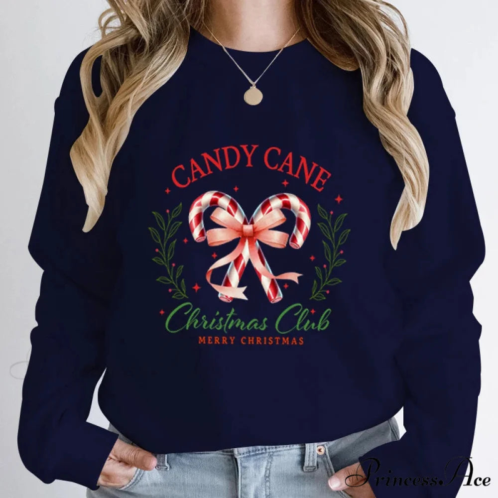 Merry Candy Cane Christmas Club Round Neck Christmas Hoodie DEEP BLUE / S Christmas Hoodies-L