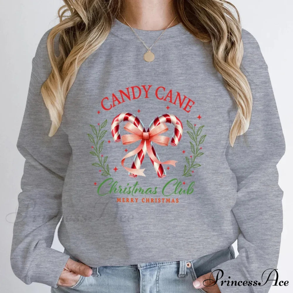 Merry Candy Cane Christmas Club Round Neck Christmas Hoodie GRAY / S Christmas Hoodies-L
