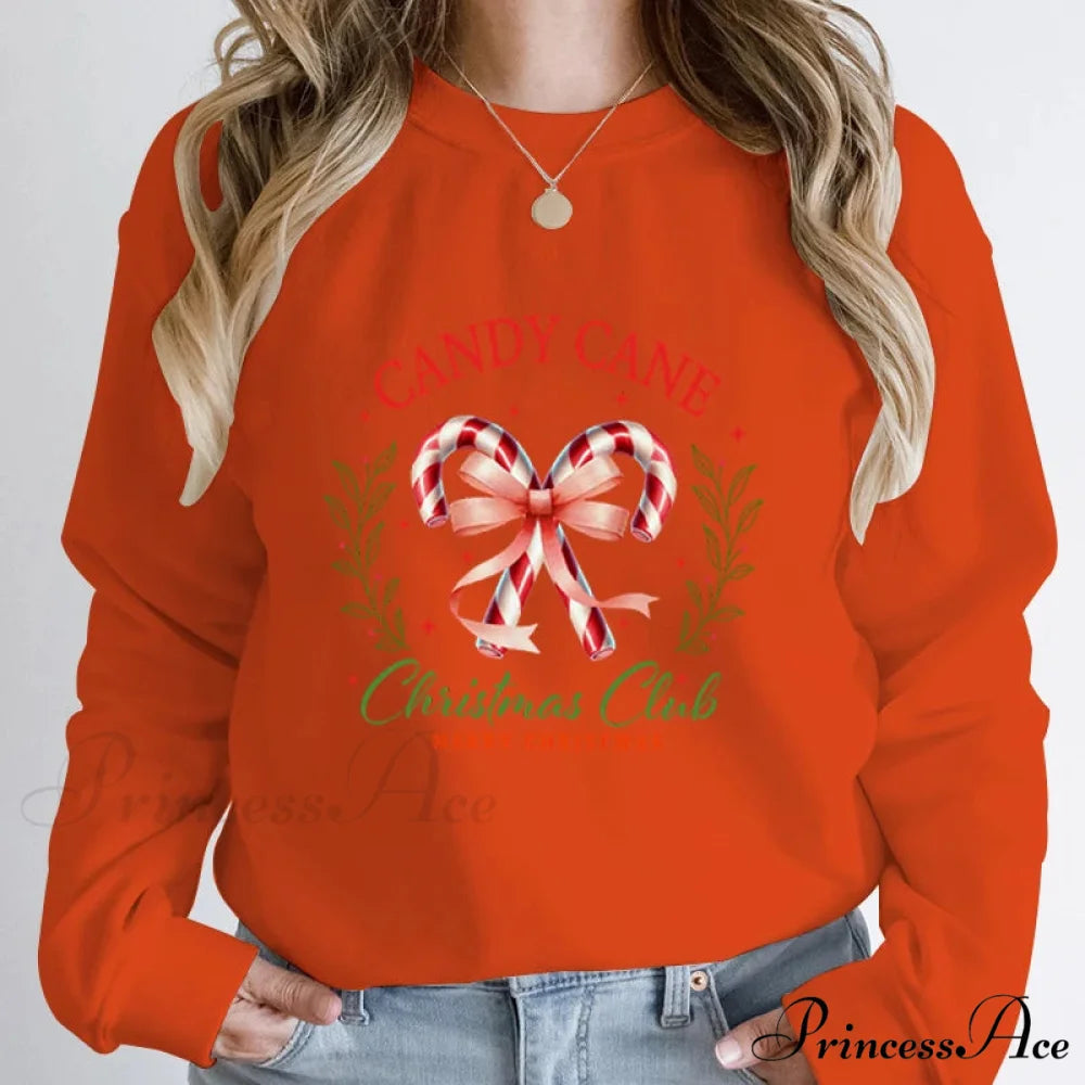 Merry Candy Cane Christmas Club Round Neck Christmas Hoodie Orange / S Christmas Hoodies-L
