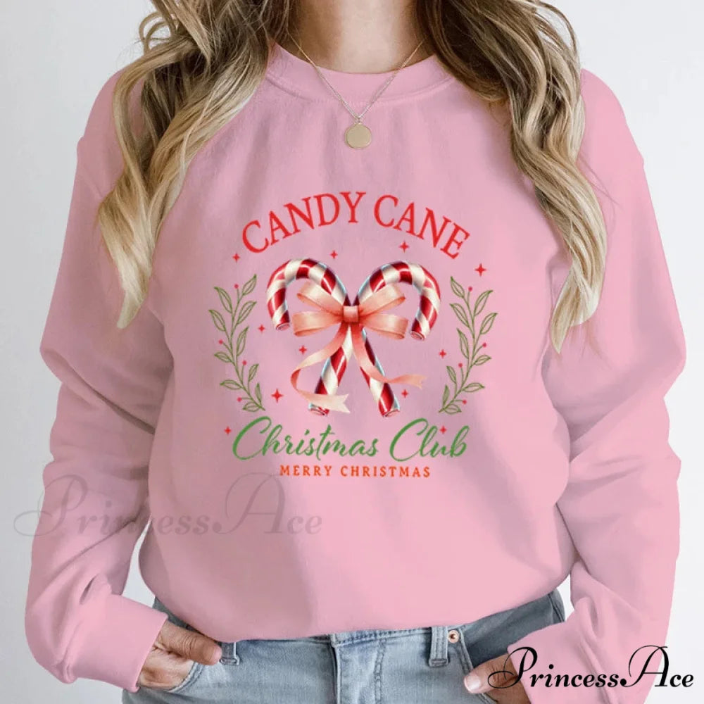 Merry Candy Cane Christmas Club Round Neck Christmas Hoodie Pink / S Christmas Hoodies-L