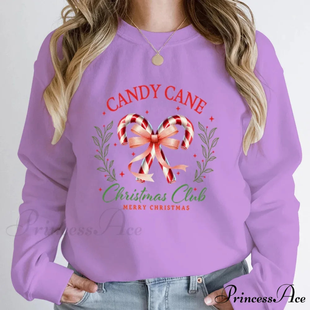 Merry Candy Cane Christmas Club Round Neck Christmas Hoodie PURPLE / S Christmas Hoodies-L