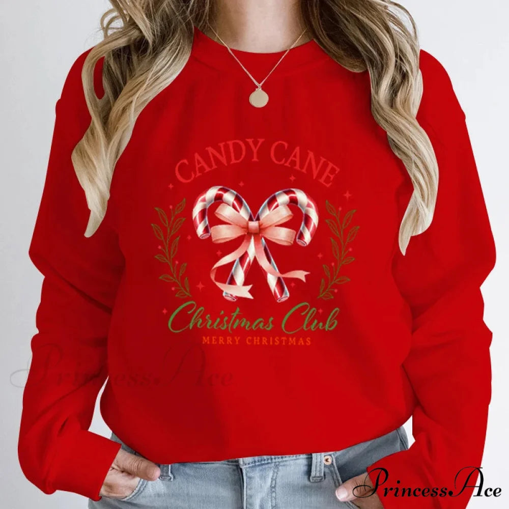 Merry Candy Cane Christmas Club Round Neck Christmas Hoodie Red / S Christmas Hoodies-L