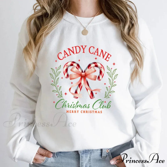Merry Candy Cane Christmas Club Round Neck Christmas Hoodie WHITE / S Christmas Hoodies-L