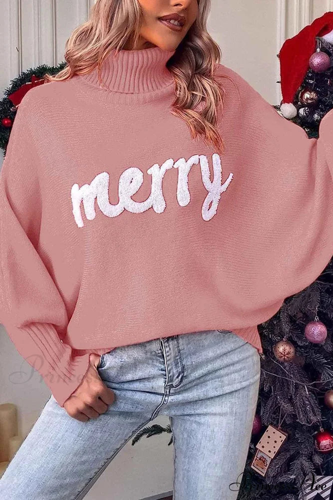 Merry Dolman Sleeve Turtleneck Knitted Sweater Coral / L