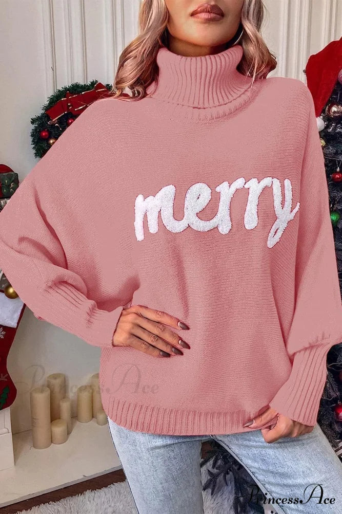 Merry Dolman Sleeve Turtleneck Knitted Sweater Coral / M